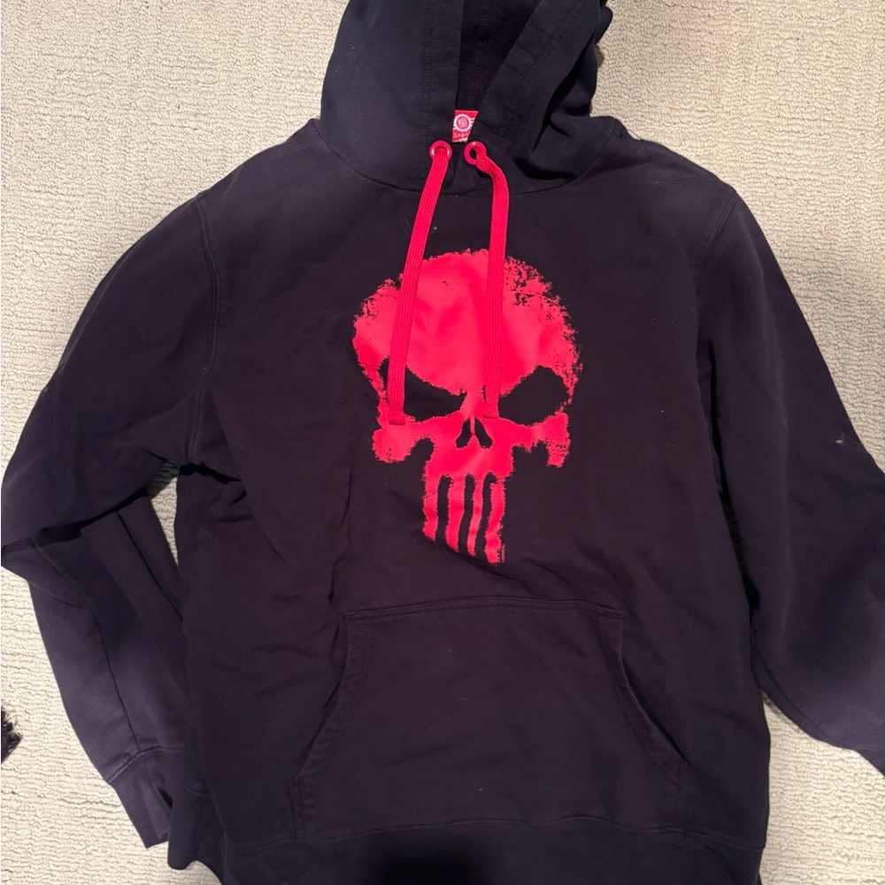 Black Hoodie with Red Skull Design